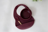 Maroon silicone bib, bowl & spoon set