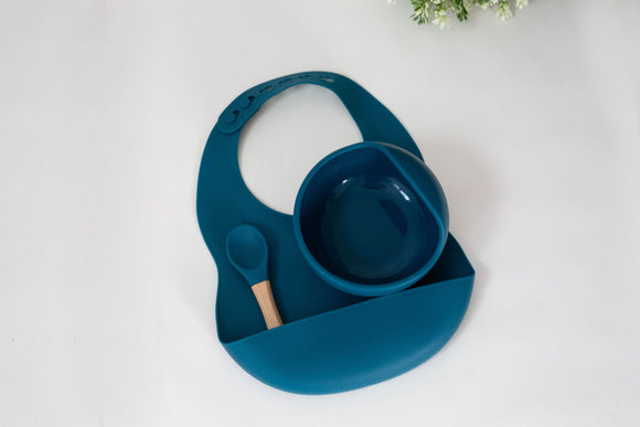 Ocean blue bib, bowl & spoon set