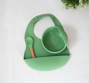 Pea green bib and bowl set