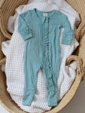 Rainbow baby one piece sleeper with ruffles