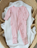 Rainbow baby one piece sleeper with ruffles