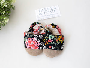 Parker & Posie dark floral soft soled baby shoes