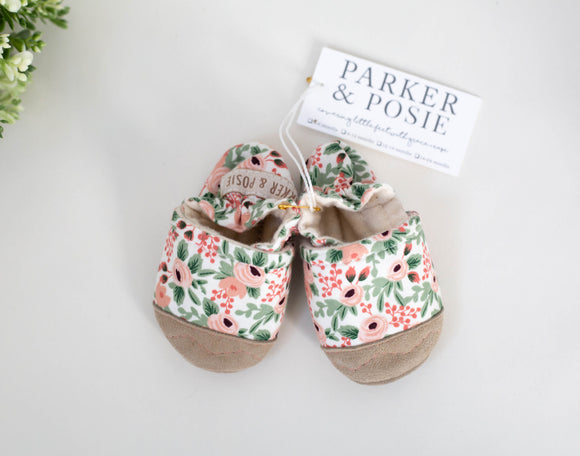 Parker & Posie rosa floral soft soled baby shoes