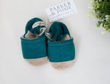 Parker & Posie emerald linen soft soled baby shoes