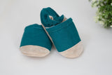 Parker & Posie emerald linen soft soled baby shoes