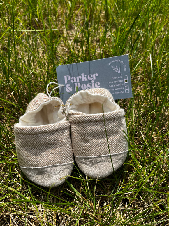 Neutral linen Parker & Posie baby shoes